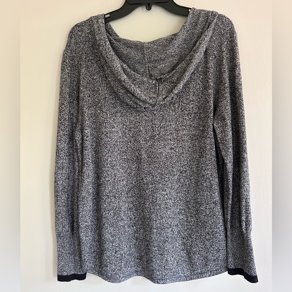 NIC+ZOE The Vital Hoodie Black Mix Stretch Knit V-Neck Pullover Sweater Comfy XL - Picture 11 of 13